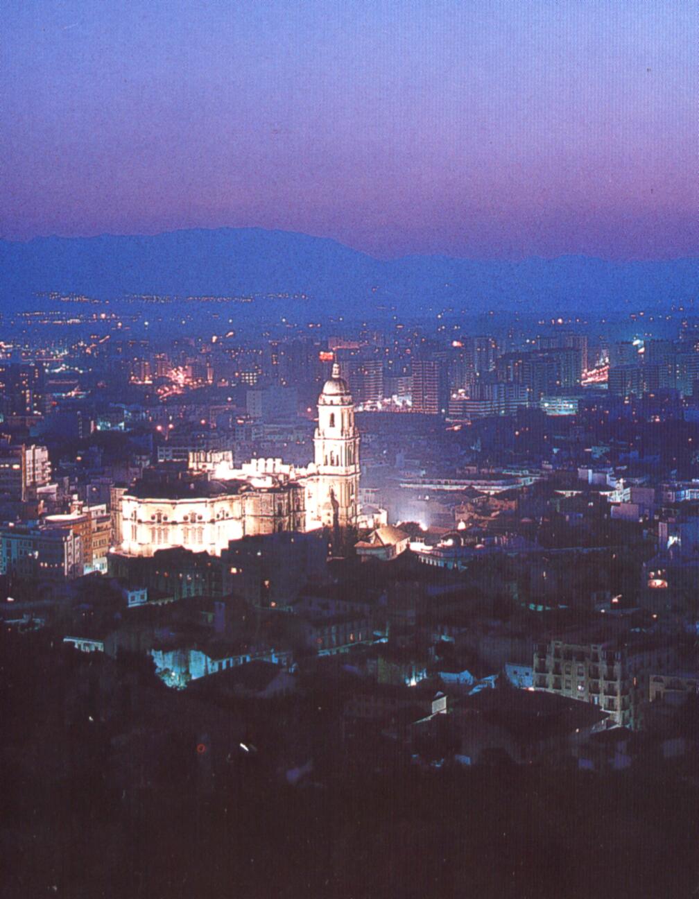malaga cathedral panoramic views on the night